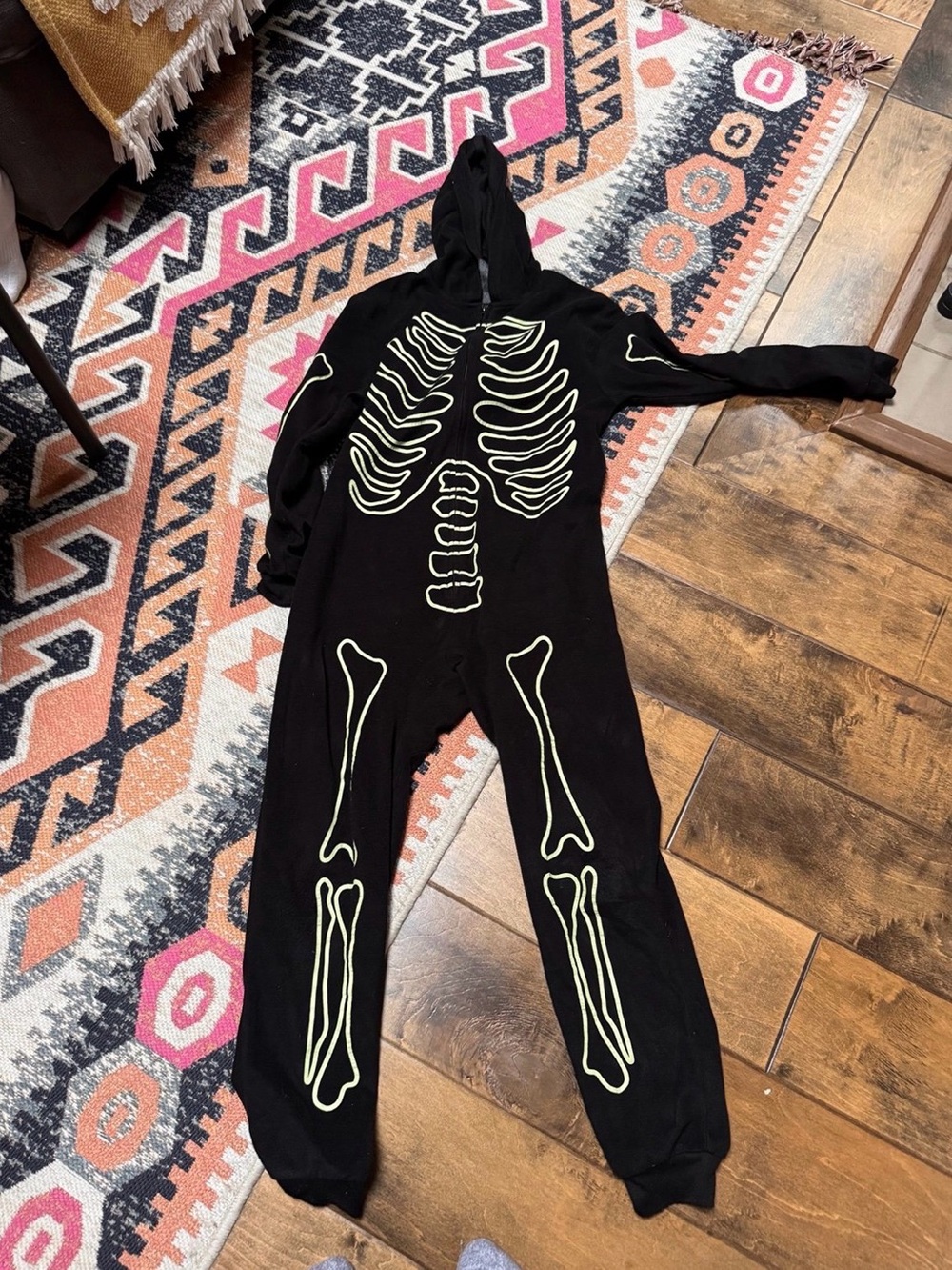 Kids Glow Skeleton Hooded Costume Onesie - Black kids L with  large pet match